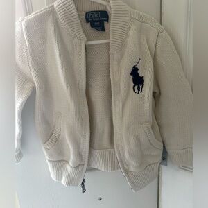Polo by Ralph Lauren Cream Knit Zip Cardigan with Navy Pony